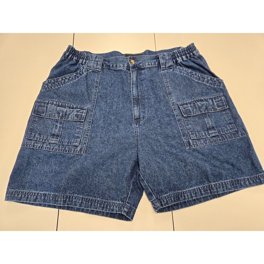 Croft & Barrow Denim Cargo Shorts Size 40 Blue Cotton Elastic Waist Utility Mom